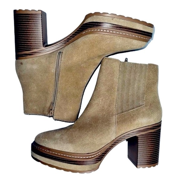Steve Madden Womens 10 Searches Sand and Stone‎ Suede Chelsea Platform Boots - Picture 3 of 8